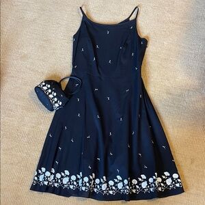 Ann Taylor Dress with Floral Embroidery & matching wristlet purse